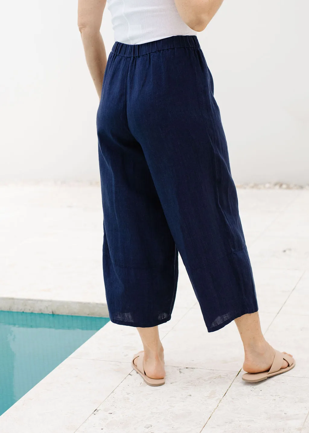 100% Linen Wide Leg Pant Navy