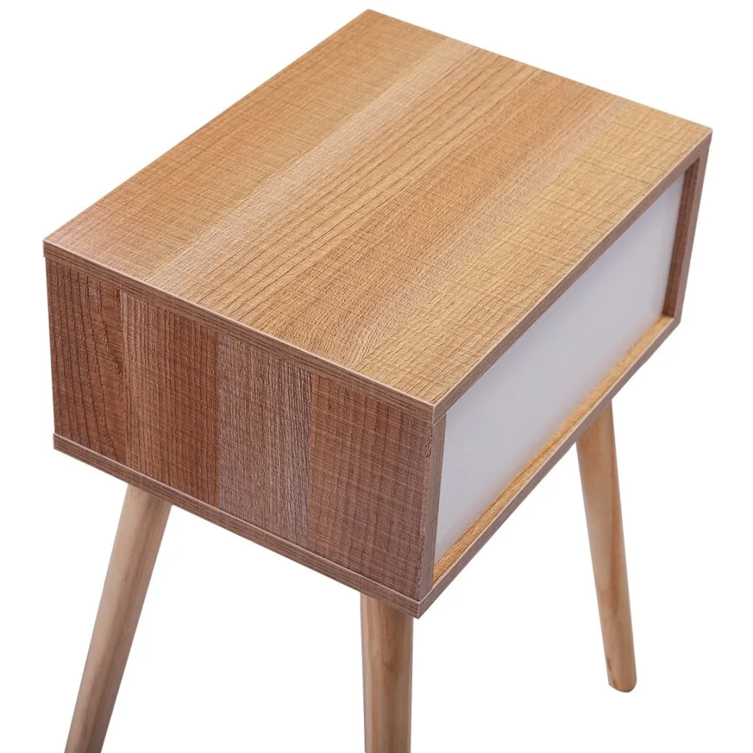 23" High Glossy End Table with Drawer, Nightstand Bedside Furniture, Light Brown