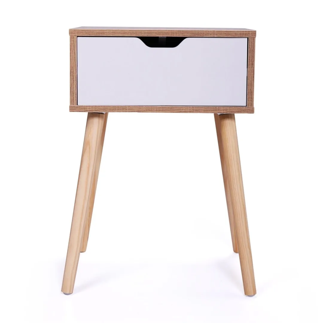 23" High Glossy End Table with Drawer, Nightstand Bedside Furniture, Light Brown