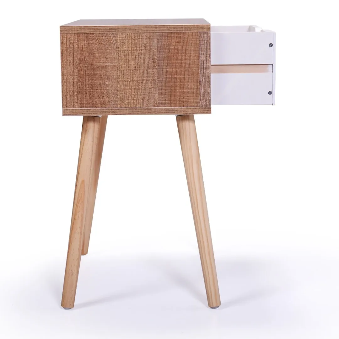 23" High Glossy End Table with Drawer, Nightstand Bedside Furniture, Light Brown