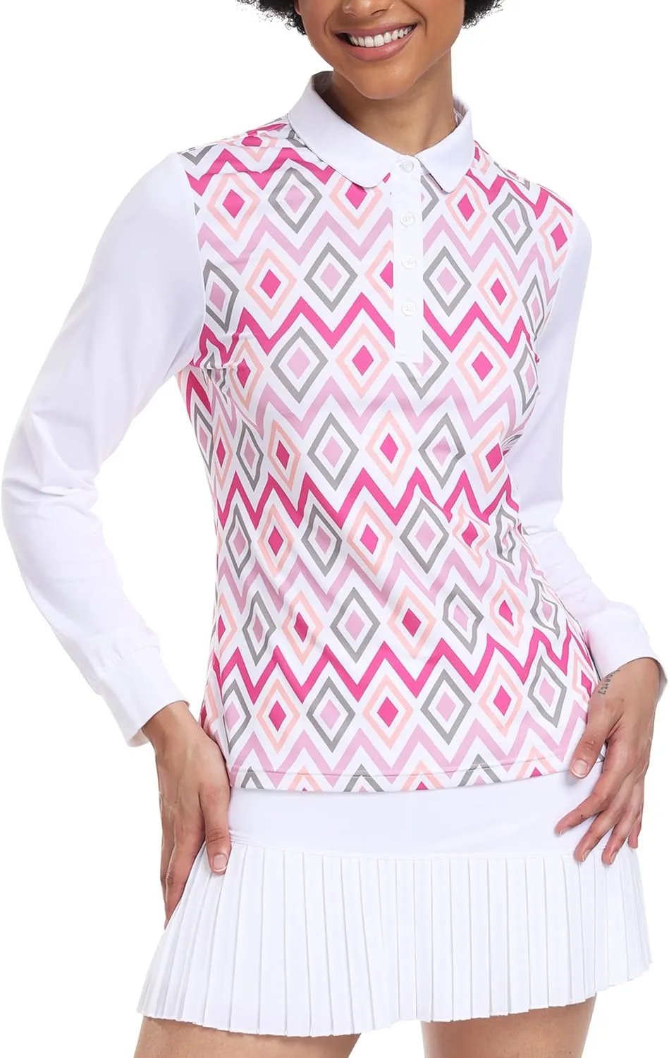 AIRIKE Golf Polo Shirts for Women Long Sleeve Colourful Quick-Dry Workwear & Activewear-Womens Athletic Apparel