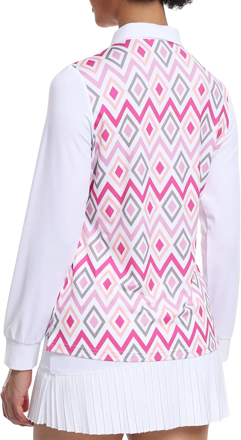 AIRIKE Golf Polo Shirts for Women Long Sleeve Colourful Quick-Dry Workwear & Activewear-Womens Athletic Apparel