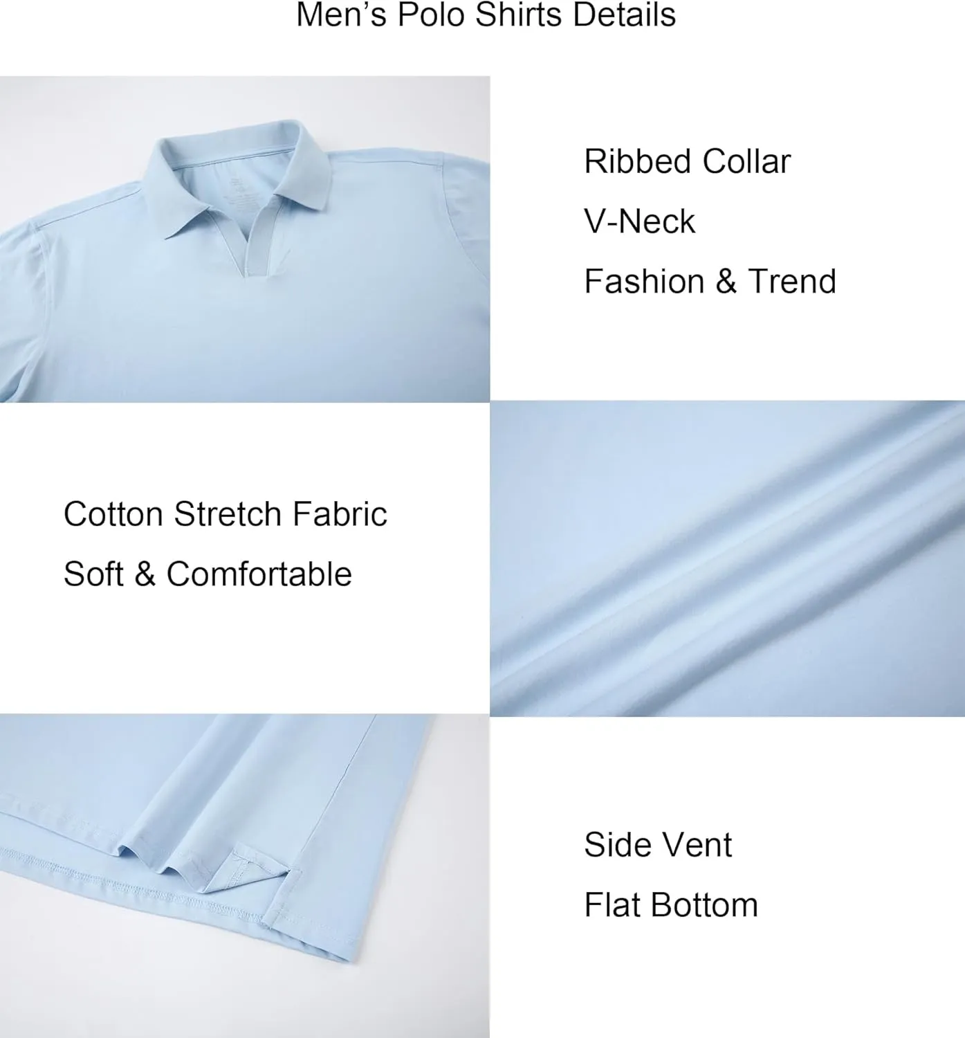 Alex Vando Mens Cotton Polo Shirts V-Neck Short Sleeve Casual Shirts for Men