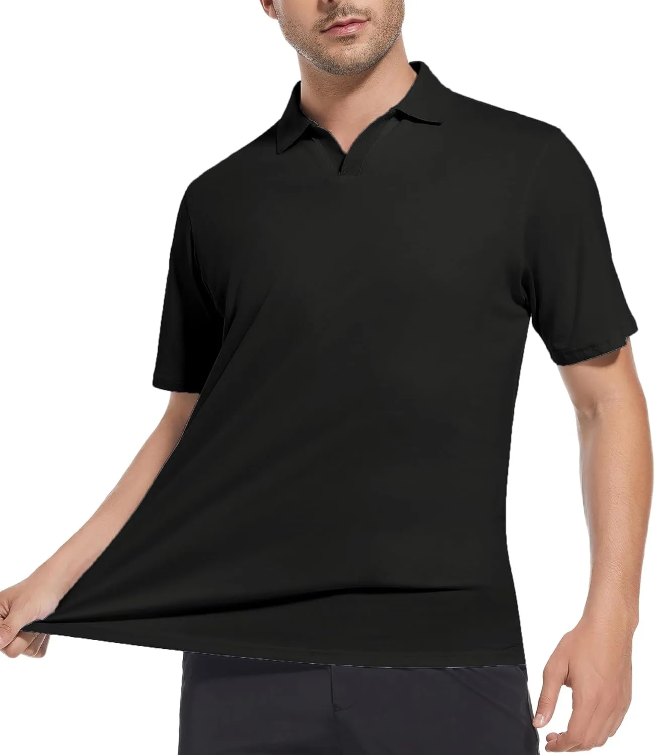 Alex Vando Mens Cotton Polo Shirts V-Neck Short Sleeve Casual Shirts for Men
