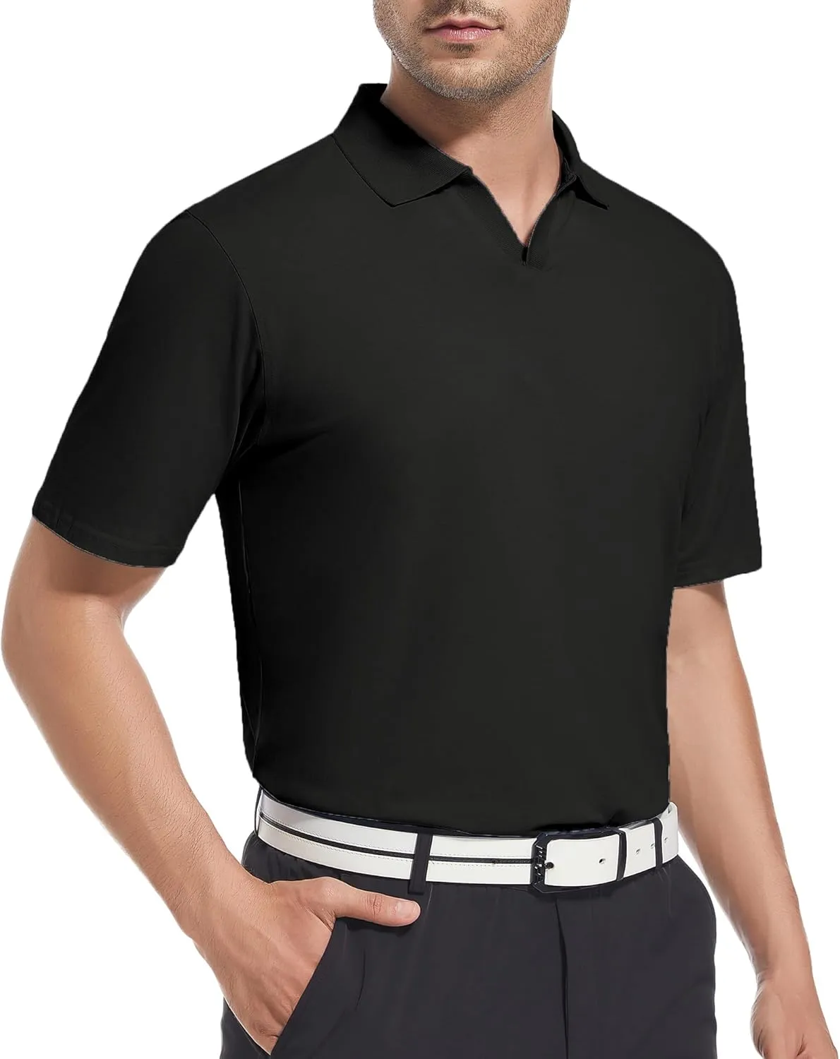 Alex Vando Mens Cotton Polo Shirts V-Neck Short Sleeve Casual Shirts for Men