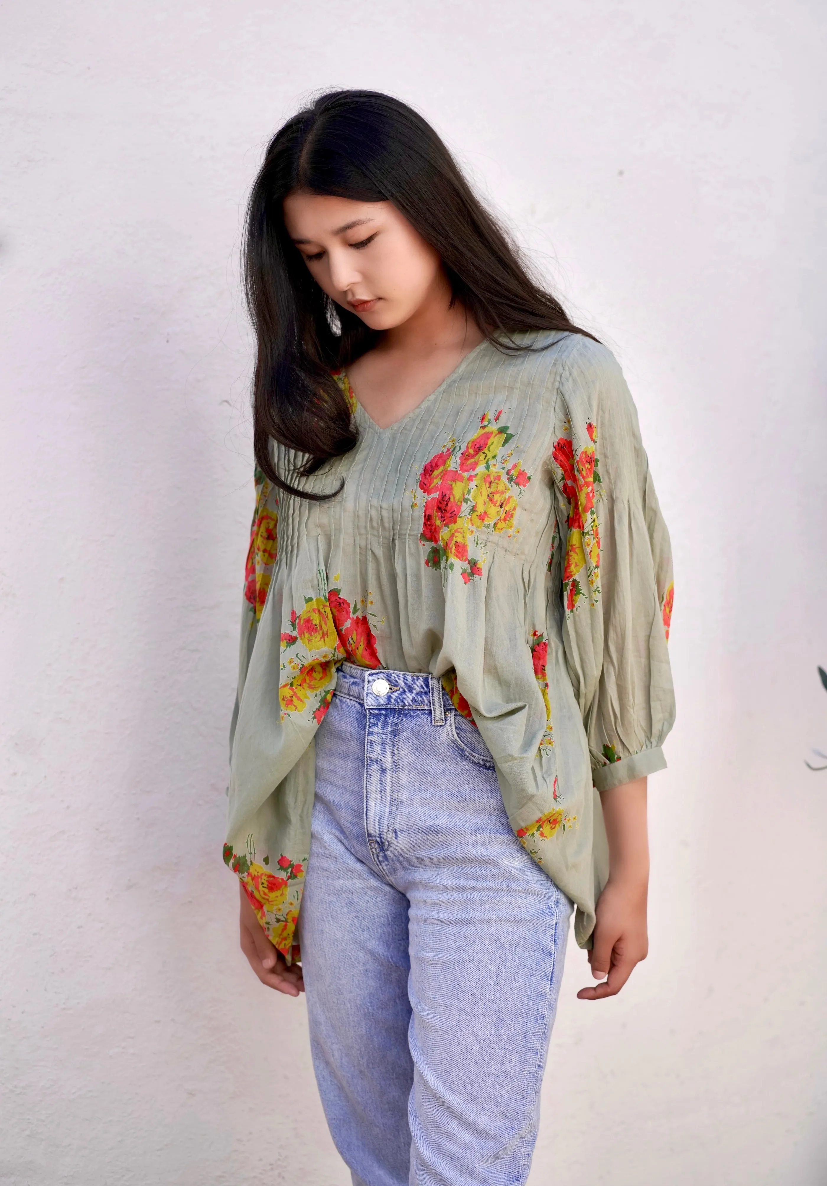 Alya Floral Top Olive