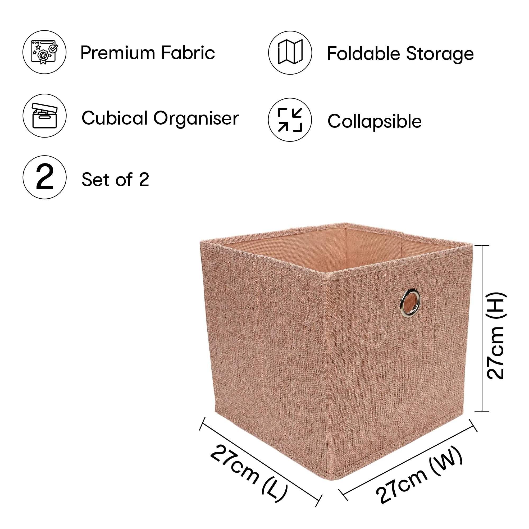 Anko Premium Foldable Storage Box for Clothes, Books, Toys | Set of 2 | Sturdy, Durable Fabric with Strong Eyelets | Collapsible Organizer for Home, Office, Bedroom | Pink | 10.6 inches