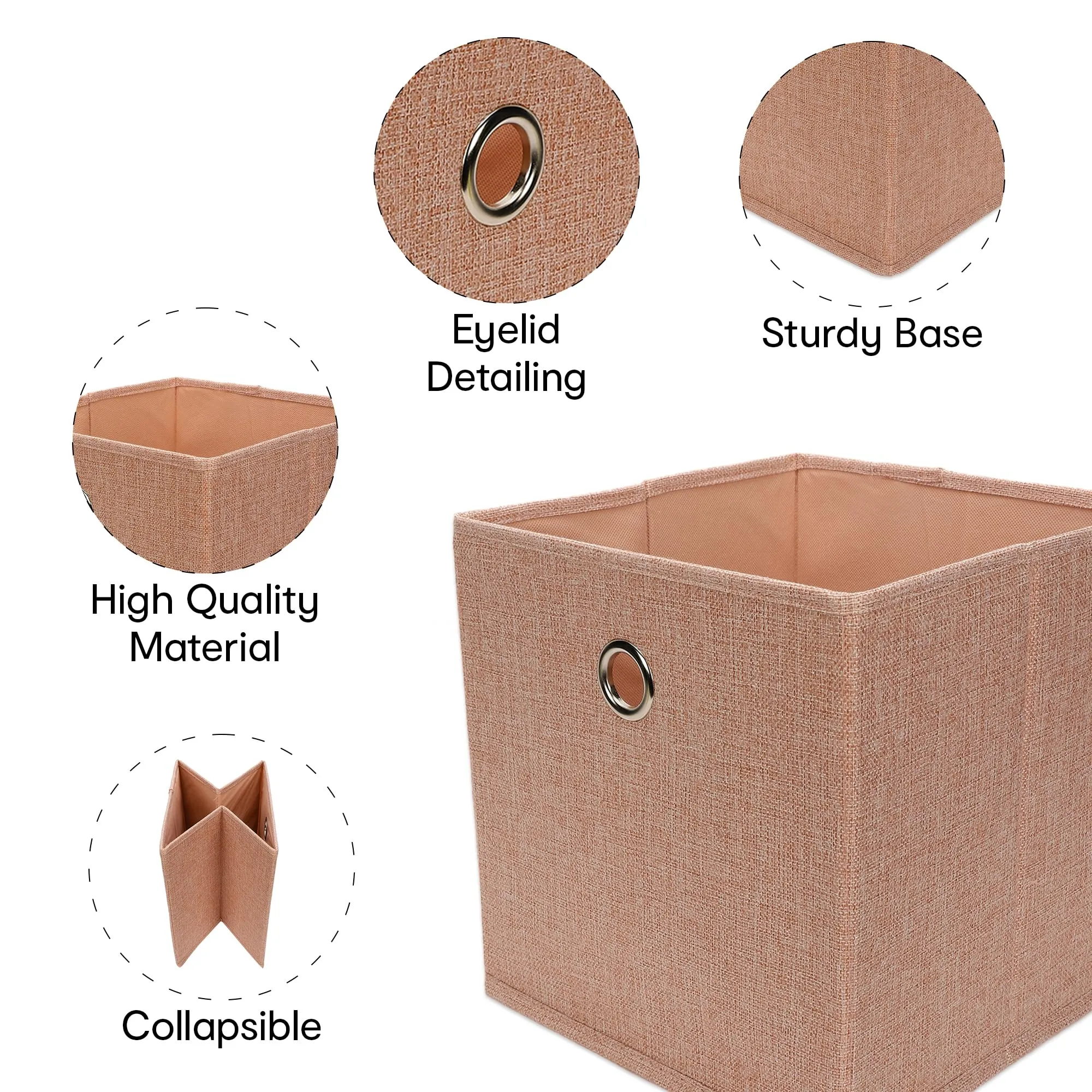 Anko Premium Foldable Storage Box for Clothes, Books, Toys | Set of 2 | Sturdy, Durable Fabric with Strong Eyelets | Collapsible Organizer for Home, Office, Bedroom | Pink | 10.6 inches