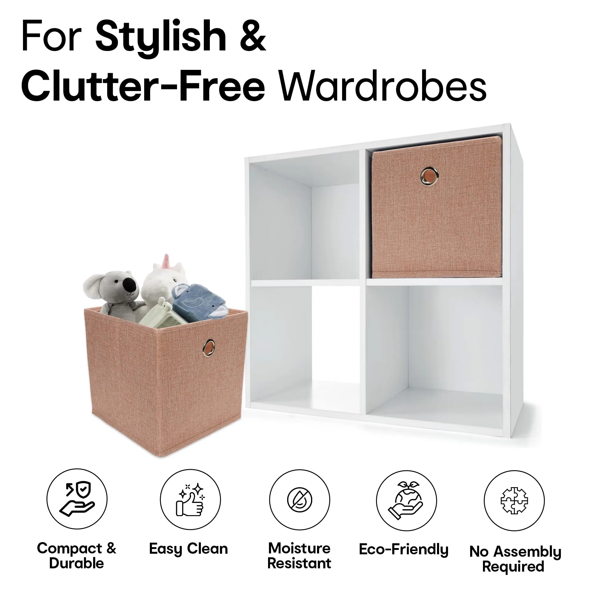 Anko Premium Foldable Storage Box for Clothes, Books, Toys | Set of 2 | Sturdy, Durable Fabric with Strong Eyelets | Collapsible Organizer for Home, Office, Bedroom | Pink | 10.6 inches