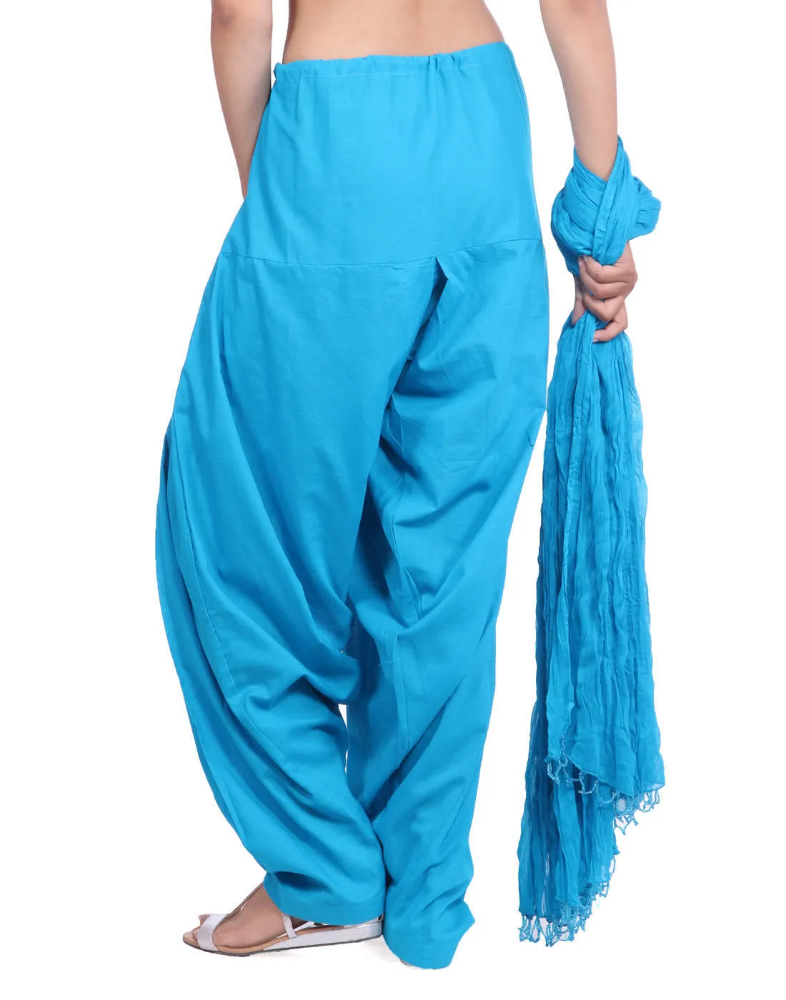 Aqua Blue Cotton Patiala Salwar And Dupatta Set