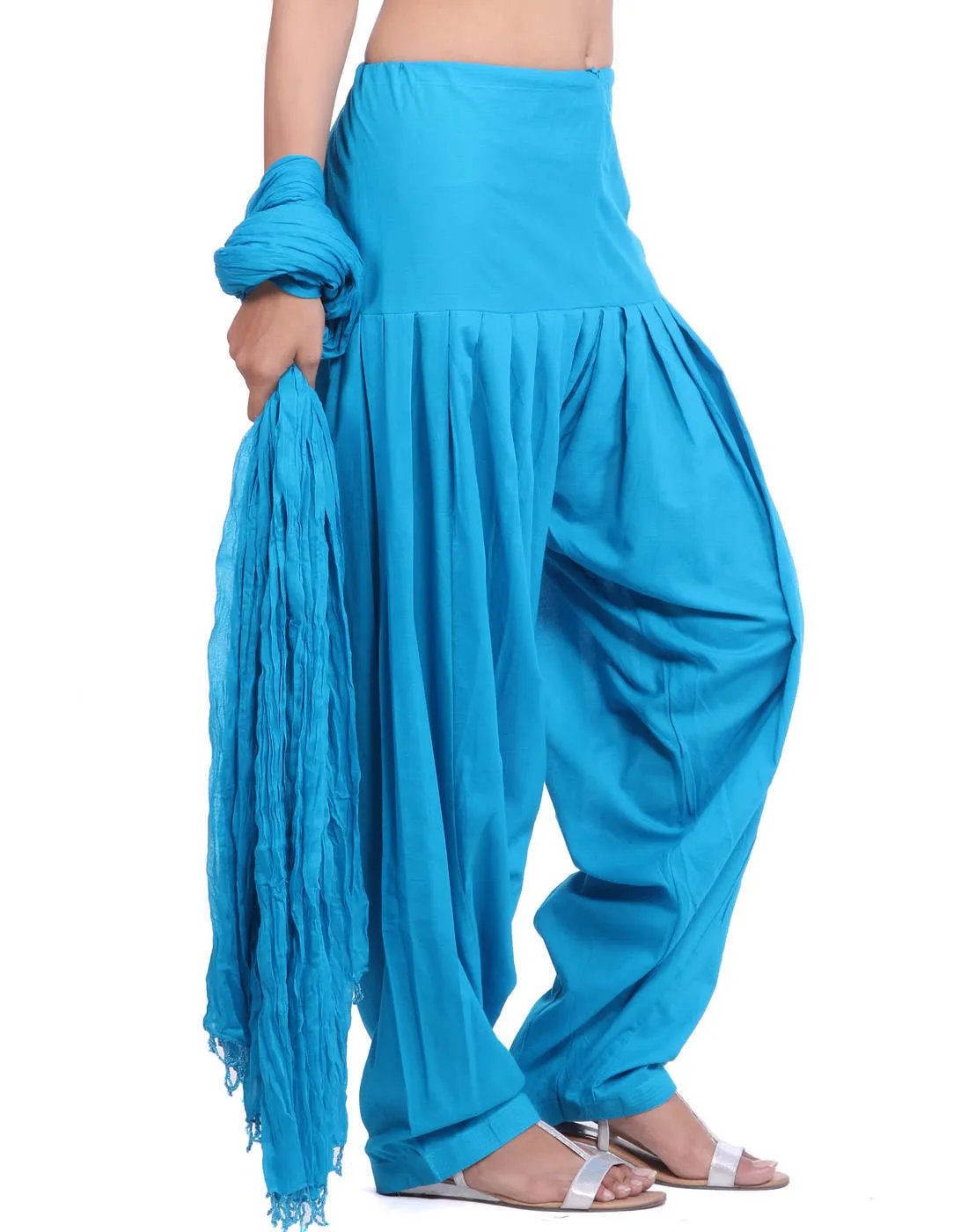 Aqua Blue Cotton Patiala Salwar And Dupatta Set