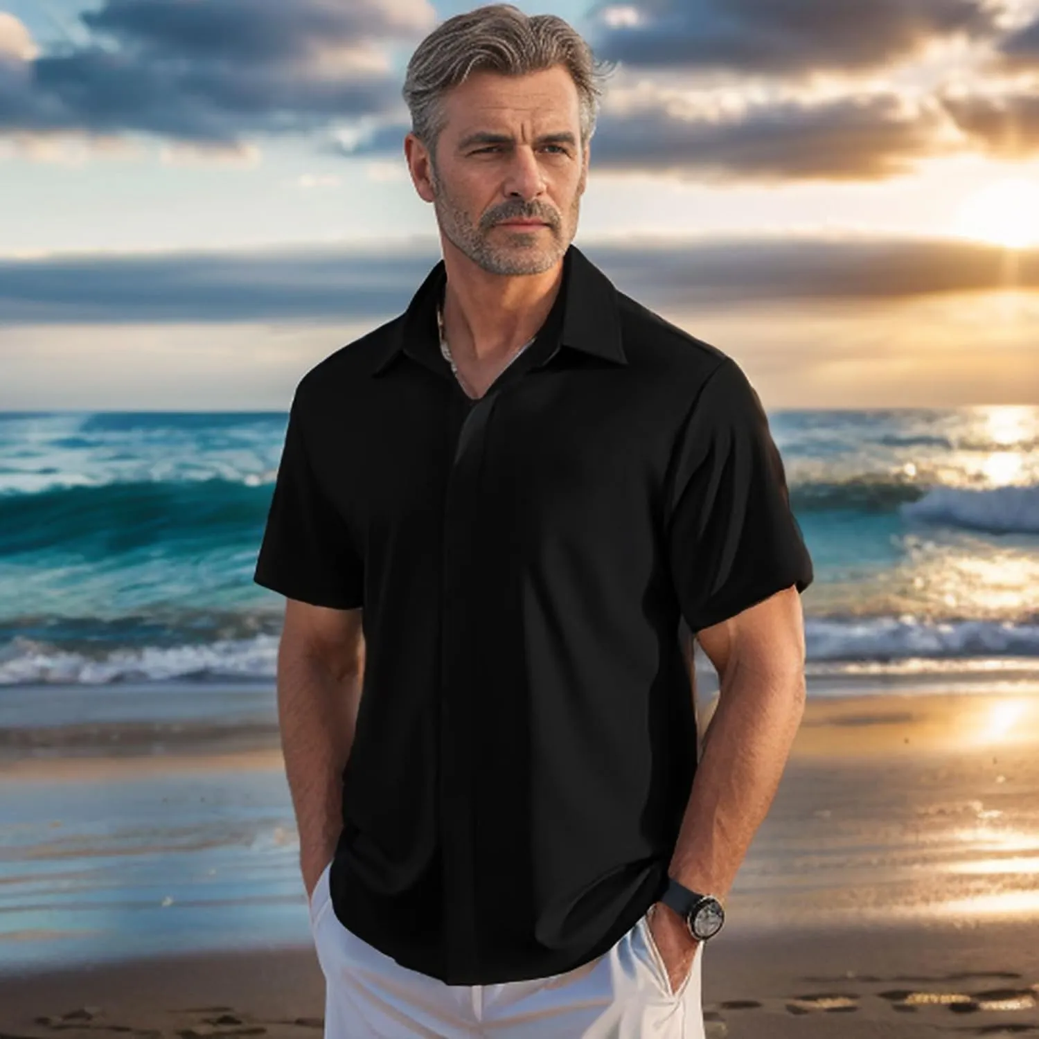 Bealin Men's Button Down Short Sleeve Casual Shirts Elastic Wrinkle Free Business Shirt for Summer Casual Top