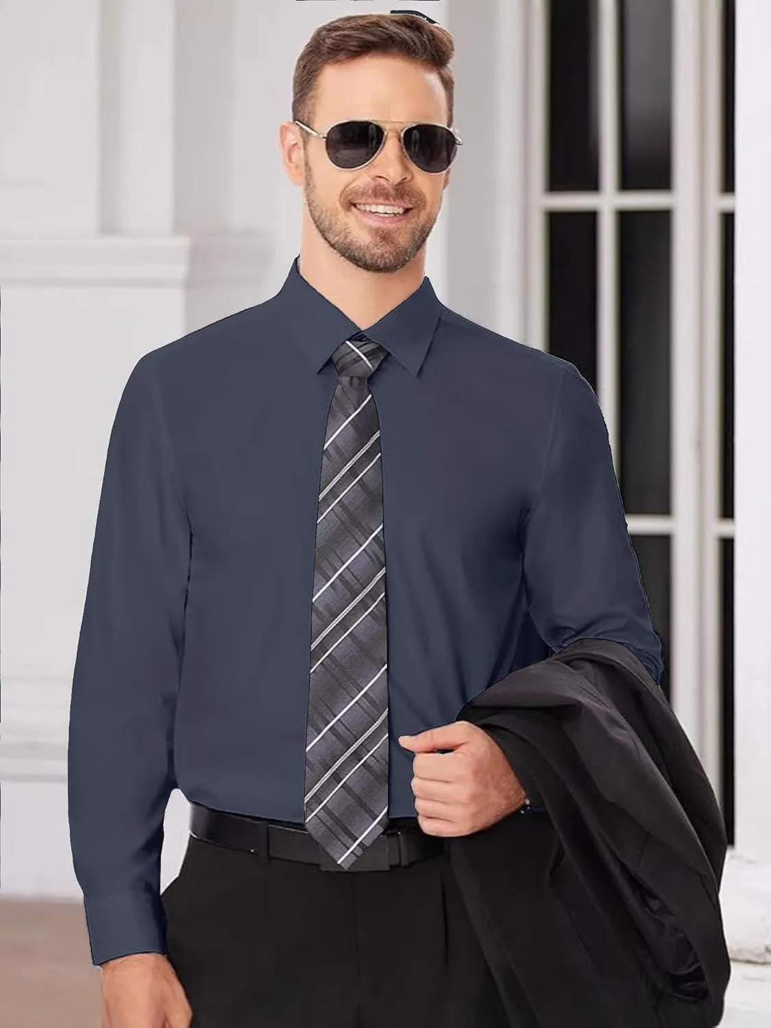 Bealin Men's Button Down Short Sleeve Casual Shirts Elastic Wrinkle Free Business Shirt for Summer Casual Top