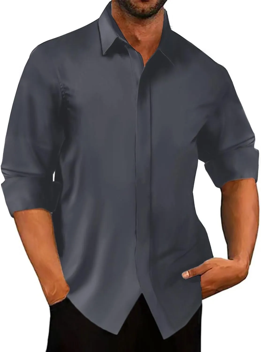 Bealin Men's Button Down Short Sleeve Casual Shirts Elastic Wrinkle Free Business Shirt for Summer Casual Top