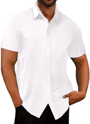 Bealin Men's Button Down Short Sleeve Casual Shirts Elastic Wrinkle Free Business Shirt for Summer Casual Top