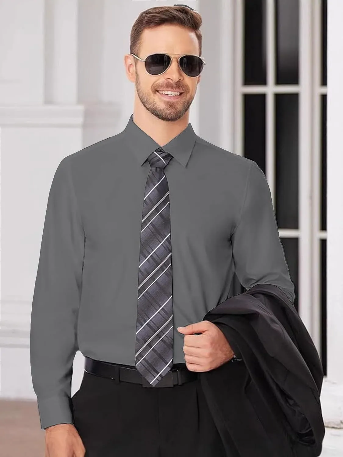 Bealin Men's Button Down Short Sleeve Casual Shirts Elastic Wrinkle Free Business Shirt for Summer Casual Top