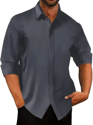 Bealin Men's Button Down Short Sleeve Casual Shirts Elastic Wrinkle Free Business Shirt for Summer Casual Top