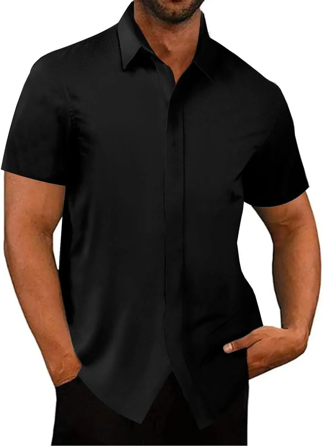 Bealin Men's Button Down Short Sleeve Casual Shirts Elastic Wrinkle Free Business Shirt for Summer Casual Top
