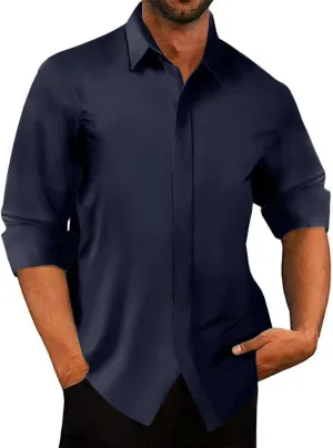 Bealin Men's Button Down Short Sleeve Casual Shirts Elastic Wrinkle Free Business Shirt for Summer Casual Top