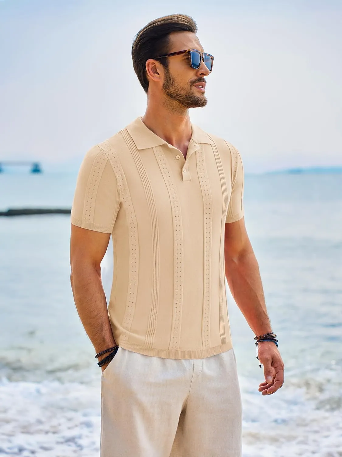 Beotyshow Mens Polo Shirts Short Sleeve Textured Knit Shirt Summer Casual Shirts M-XXL
