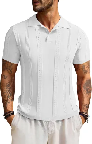 Beotyshow Mens Polo Shirts Short Sleeve Textured Knit Shirt Summer Casual Shirts M-XXL