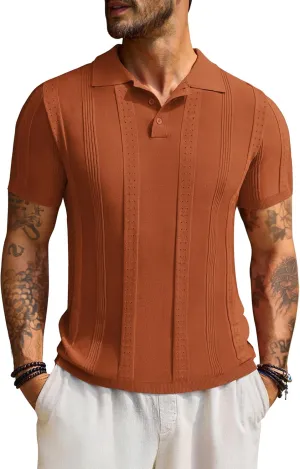 Beotyshow Mens Polo Shirts Short Sleeve Textured Knit Shirt Summer Casual Shirts M-XXL
