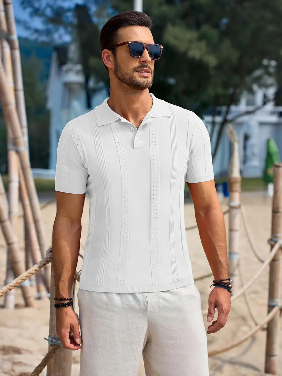Beotyshow Mens Polo Shirts Short Sleeve Textured Knit Shirt Summer Casual Shirts M-XXL