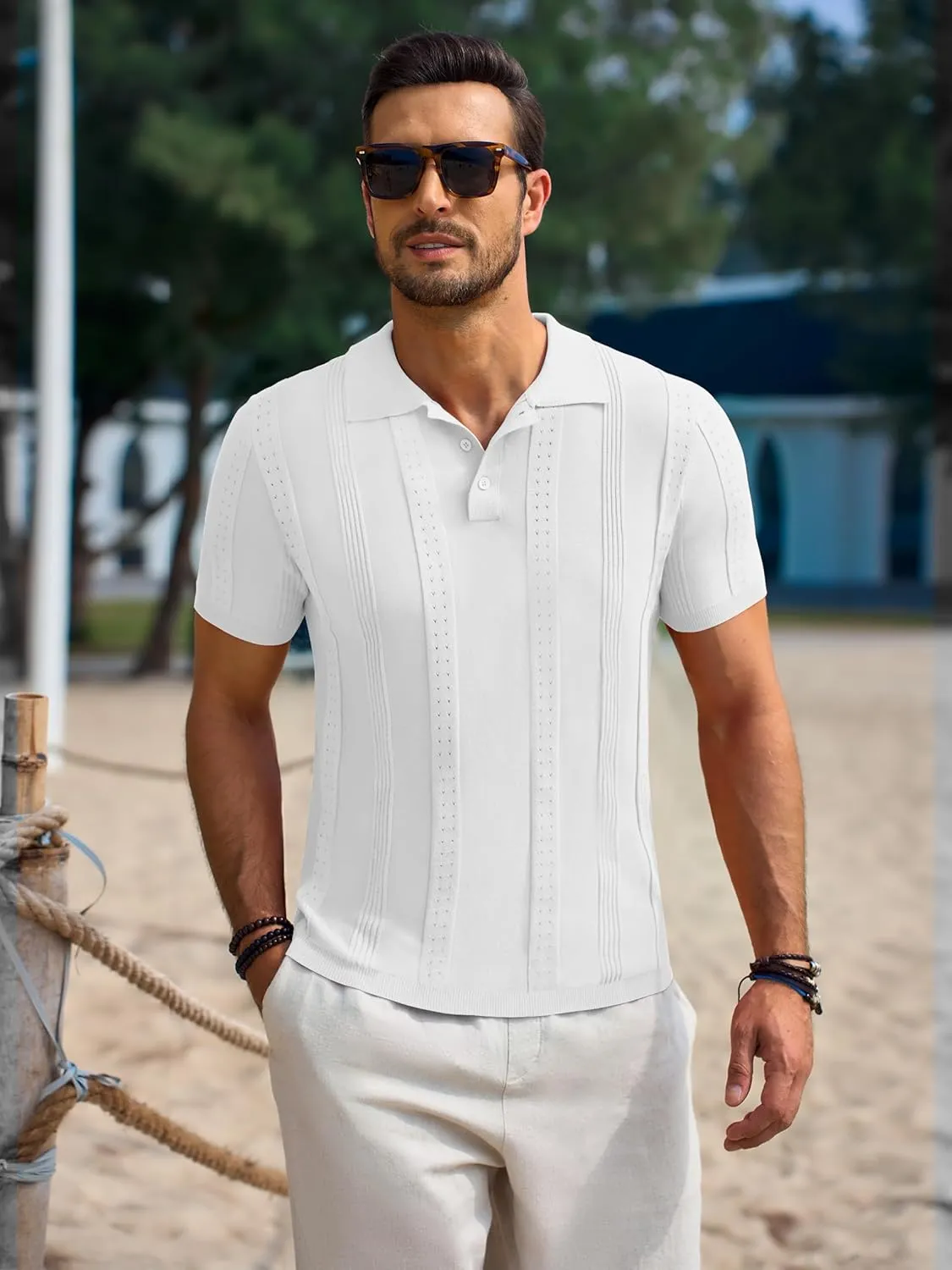Beotyshow Mens Polo Shirts Short Sleeve Textured Knit Shirt Summer Casual Shirts M-XXL