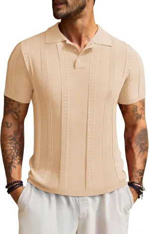 Beotyshow Mens Polo Shirts Short Sleeve Textured Knit Shirt Summer Casual Shirts M-XXL