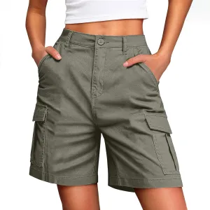 Bermuda Cargo Shorts for Women Knee Length Pockets High Waist Plus Size Shorts Summer Casual Loose Short Pants