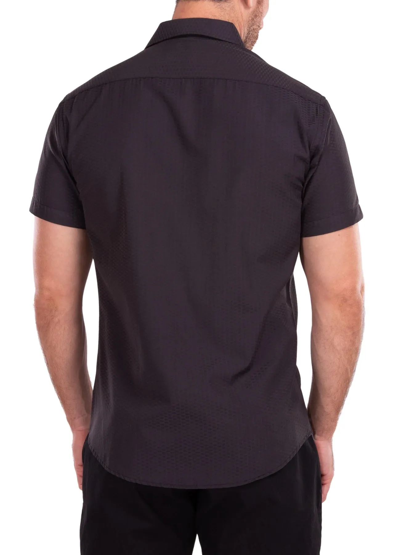 BeSpoke Collection Men's Black Cotton Printed Button Down Short Sleeve Shirt