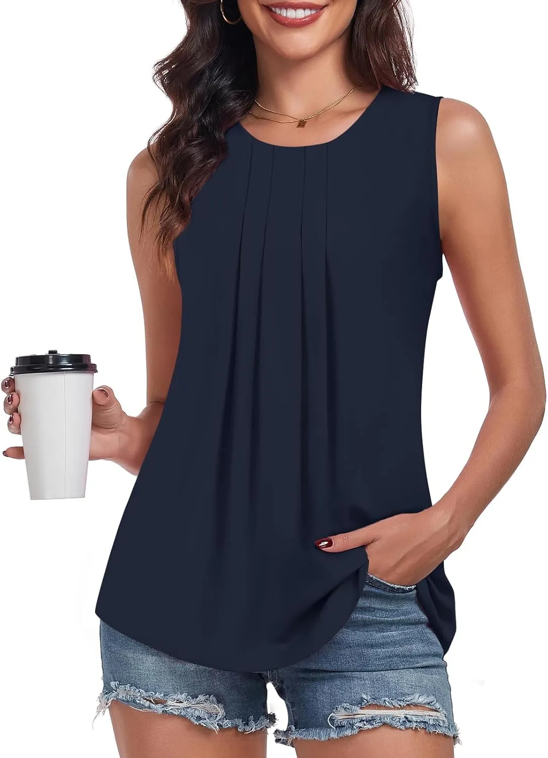 Bestbee Women's Sleeveless Chiffon Blouses Dressy Casual Tank Tops 2025 Summer Crew Neck Tunics Office Cute Work Shirts