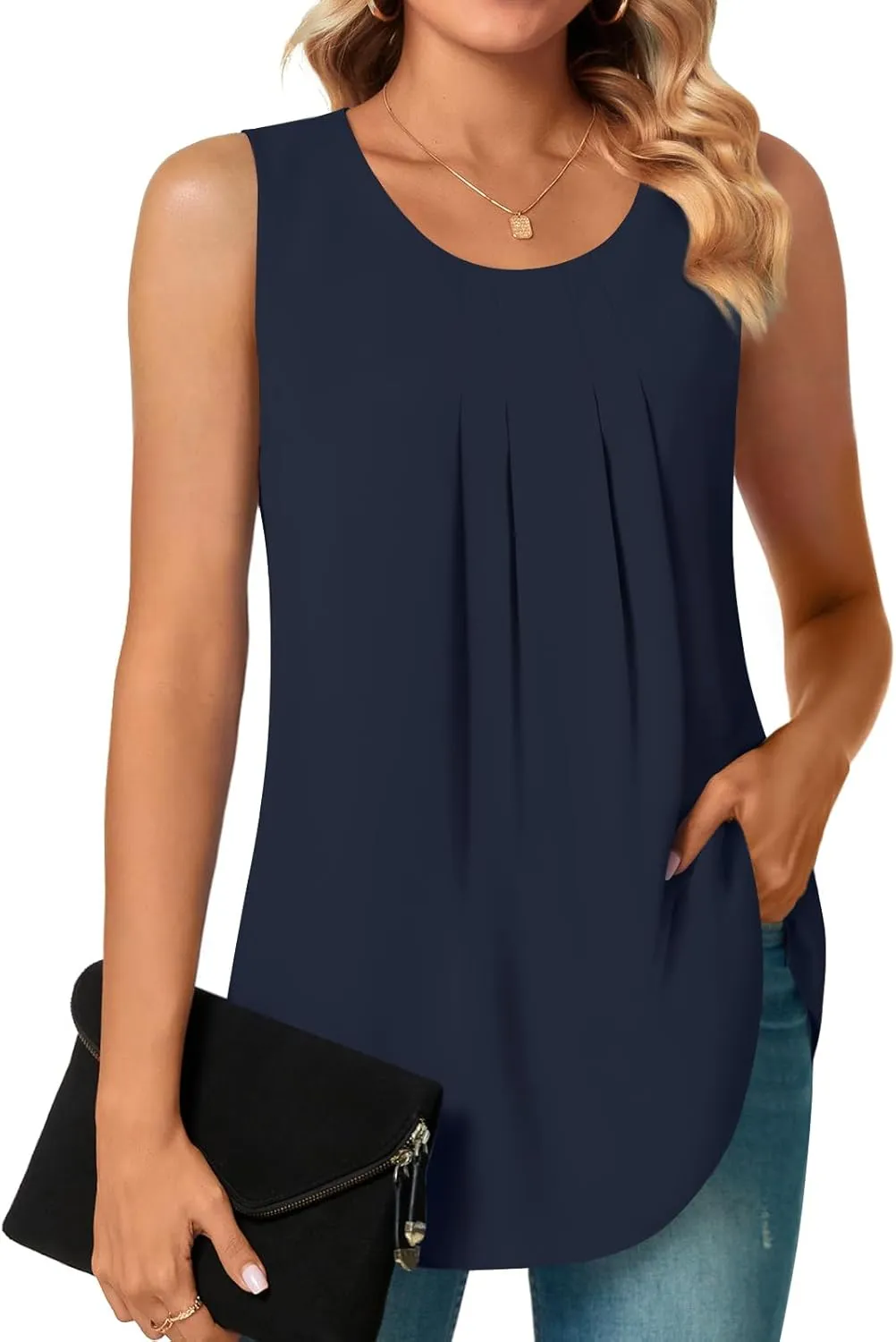 Bestbee Women's Sleeveless Chiffon Blouses Dressy Casual Tank Tops 2025 Summer Crew Neck Tunics Office Cute Work Shirts