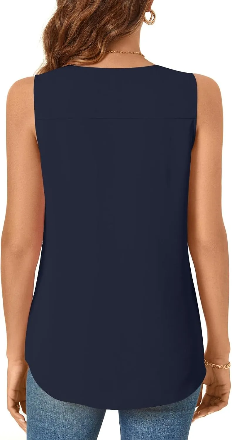 Bestbee Women's Sleeveless Chiffon Blouses Dressy Casual Tank Tops 2025 Summer Crew Neck Tunics Office Cute Work Shirts