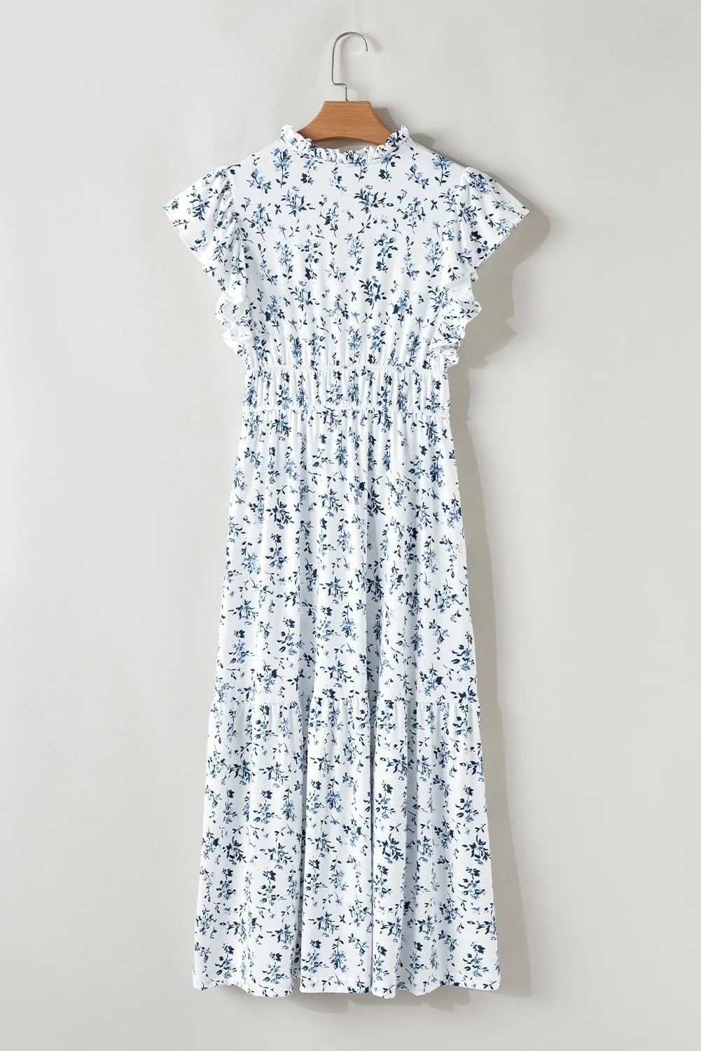 BLENCOT Womens Floral Maxi Dresses Casual Flowy Boho Dresses Summer Ruffle Short Sleeve V Neck Dress with Pockets
