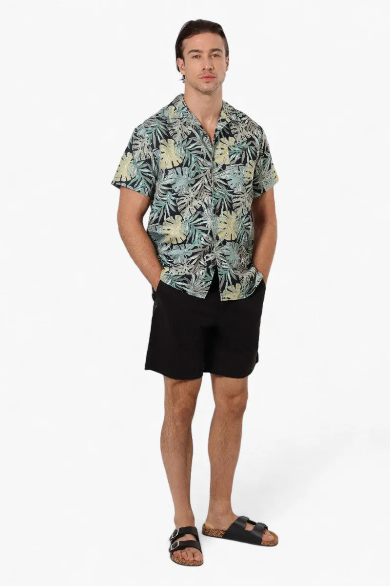 Boardsports Leaf Pattern Camp Collar Casual Shirt - Olive