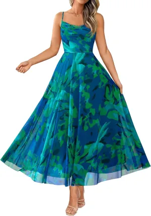 BTFBM Women Summer Floral Maxi Dresses Elegant Spaghetti Strap Dress Printed Party Dress Beach Long Dresses