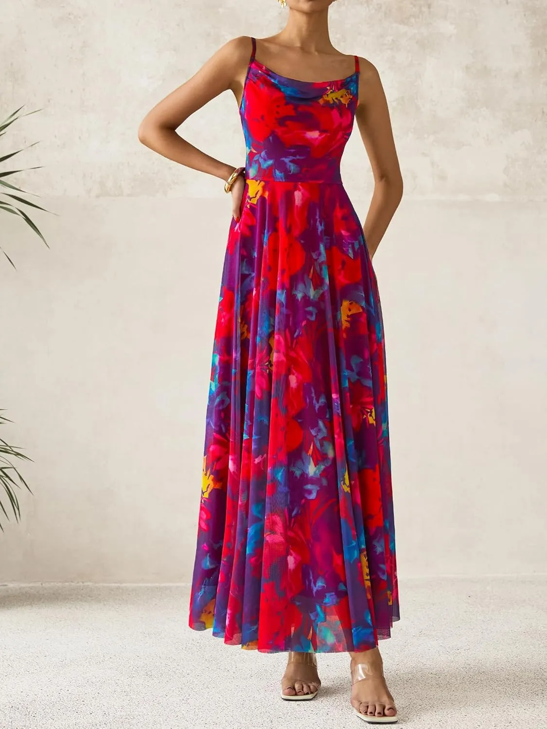 BTFBM Women Summer Floral Maxi Dresses Elegant Spaghetti Strap Dress Printed Party Dress Beach Long Dresses