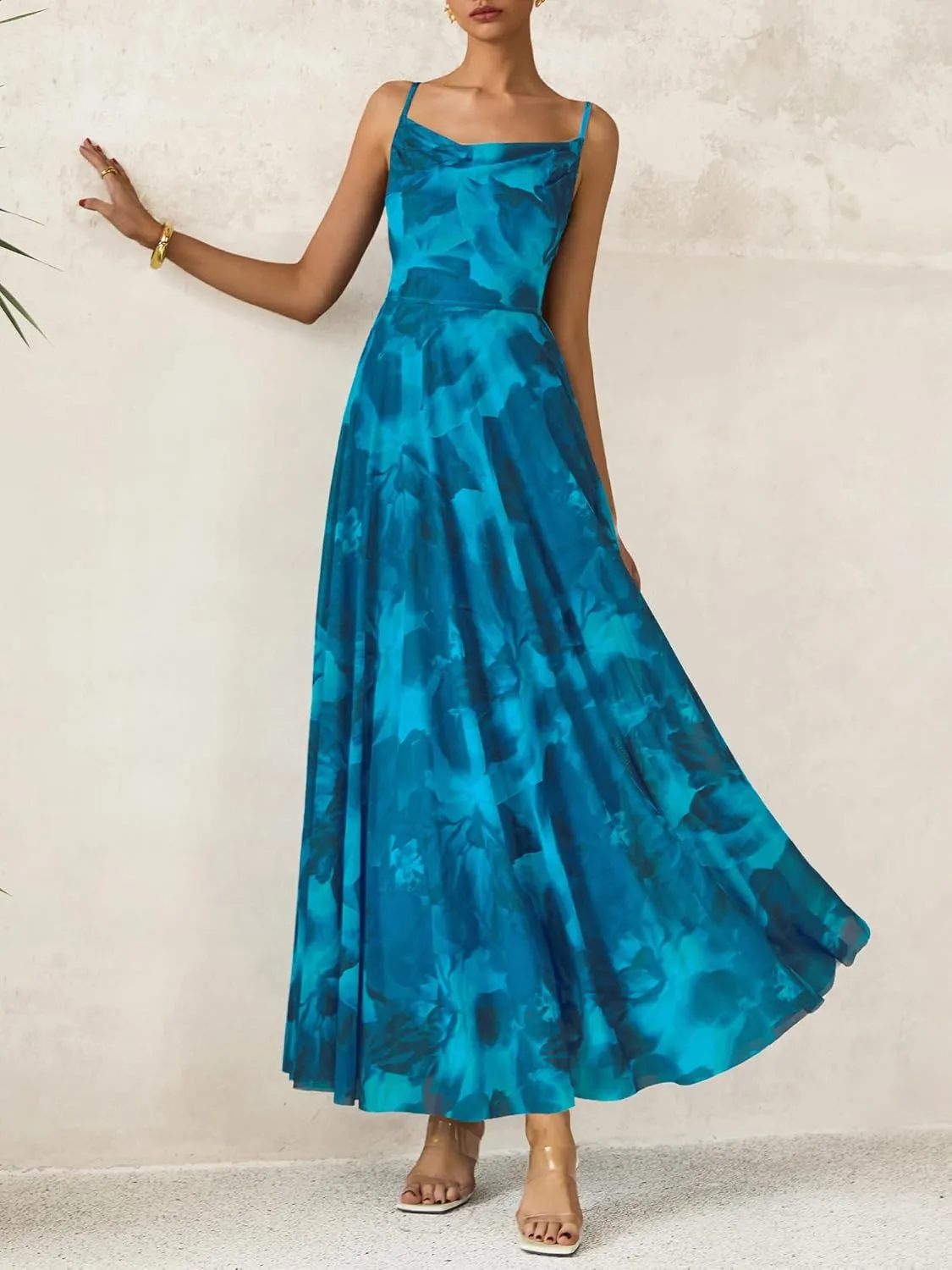 BTFBM Women Summer Floral Maxi Dresses Elegant Spaghetti Strap Dress Printed Party Dress Beach Long Dresses
