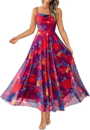BTFBM Women Summer Floral Maxi Dresses Elegant Spaghetti Strap Dress Printed Party Dress Beach Long Dresses