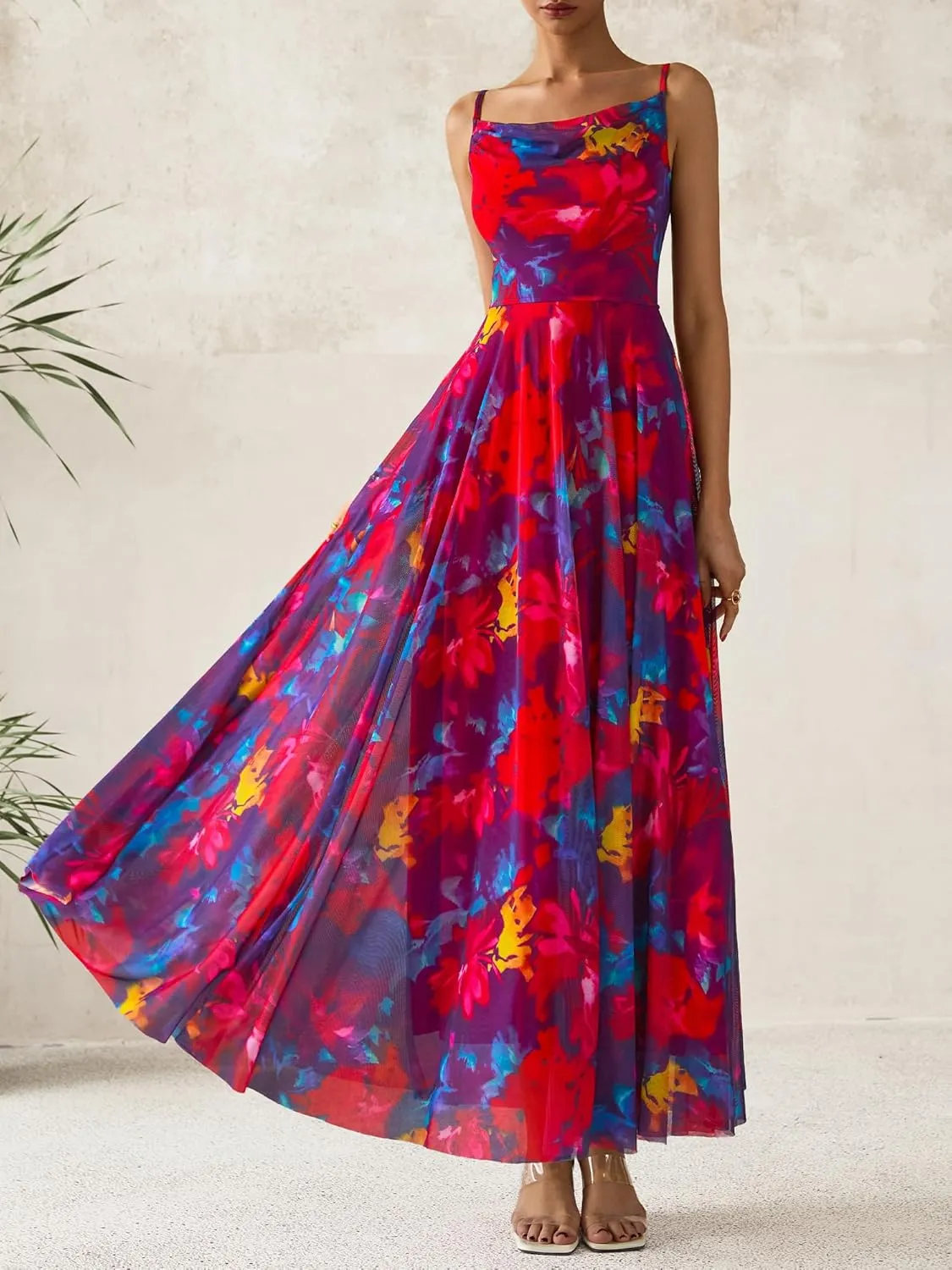BTFBM Women Summer Floral Maxi Dresses Elegant Spaghetti Strap Dress Printed Party Dress Beach Long Dresses