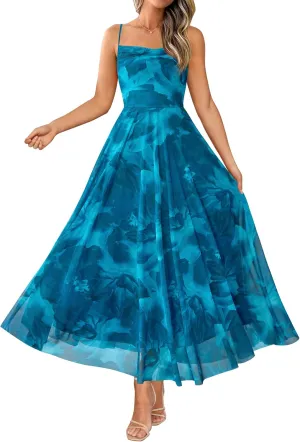 BTFBM Women Summer Floral Maxi Dresses Elegant Spaghetti Strap Dress Printed Party Dress Beach Long Dresses