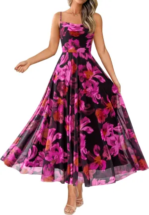 BTFBM Women Summer Floral Maxi Dresses Elegant Spaghetti Strap Dress Printed Party Dress Beach Long Dresses
