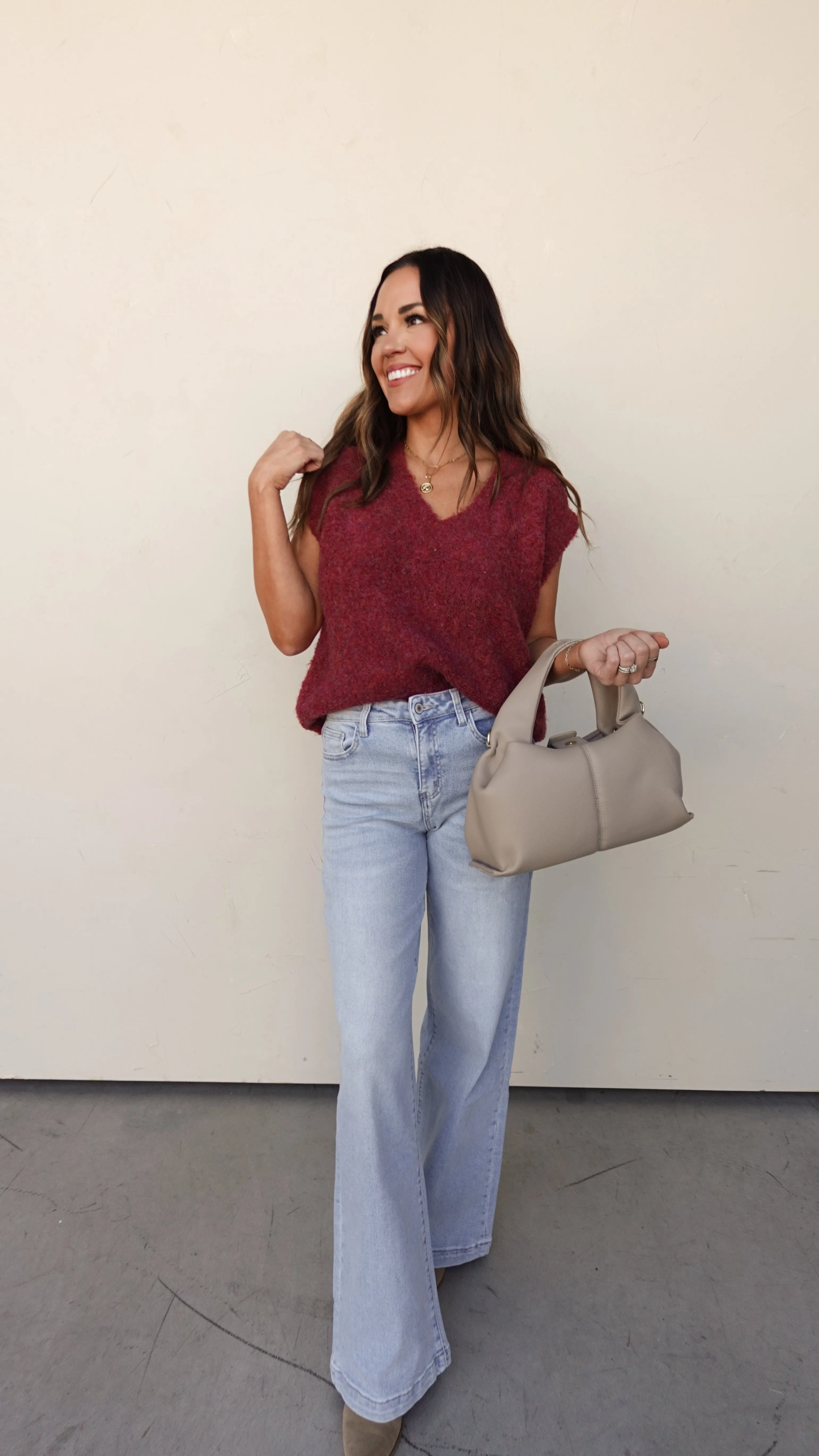 Burgundy V-Neck Knit Sweater Vest