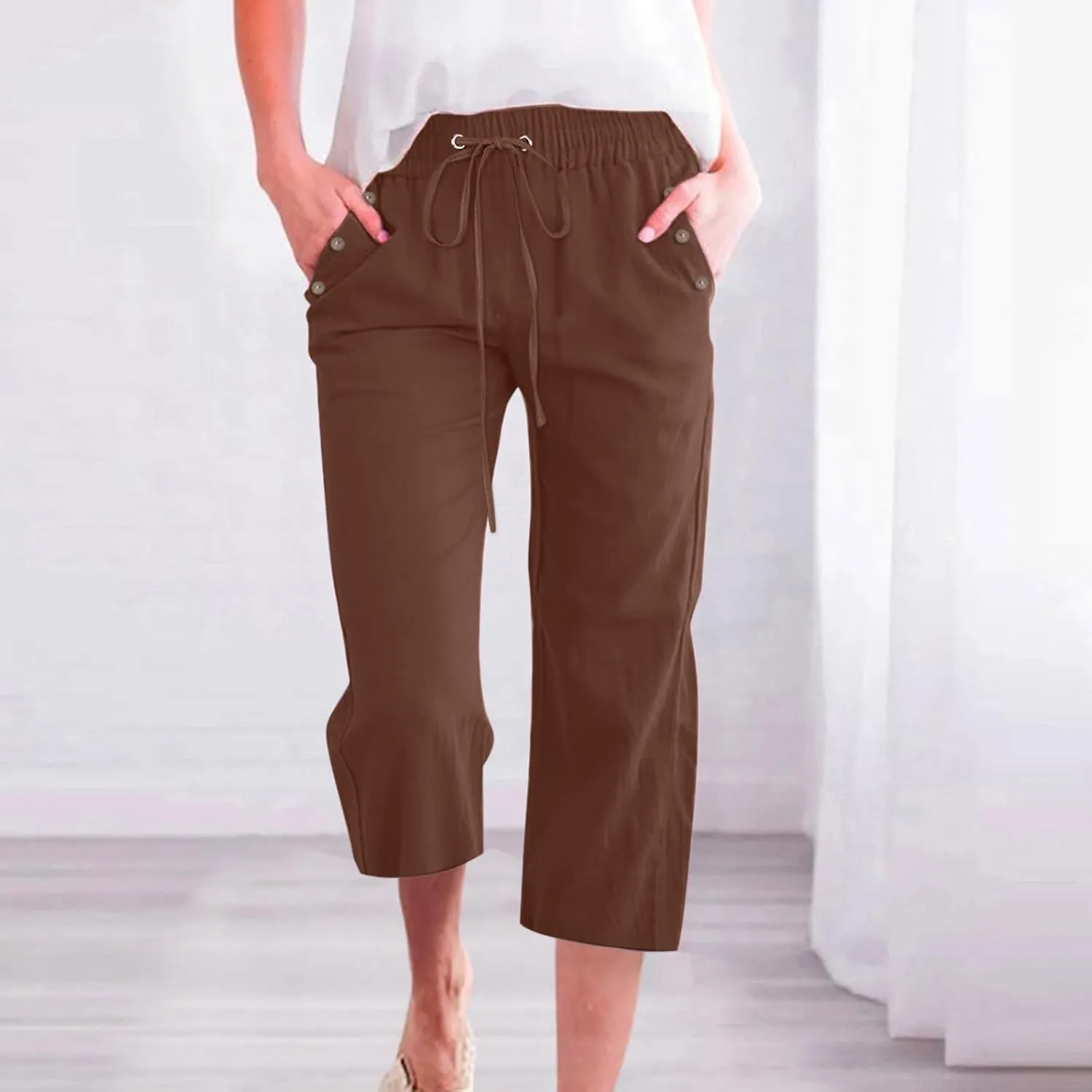 Capri Dress Pants for Women Petite Short Plus Size Drawstring Cropped Pants with Pockets Capris for Summer Dressy