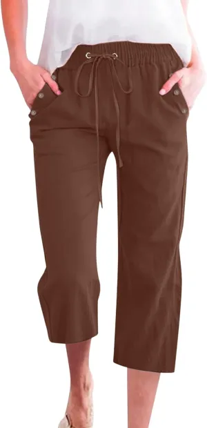 Capri Dress Pants for Women Petite Short Plus Size Drawstring Cropped Pants with Pockets Capris for Summer Dressy