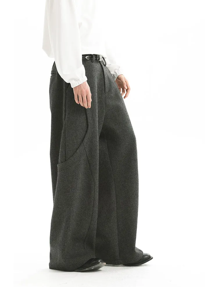 Checked Wool Wide Leg Pants