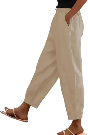 Cotton Linen Pants for Women 2025 Summer Gauze Drawstring High Waisted Wide Leg Trousers Beach Vacation Clothes