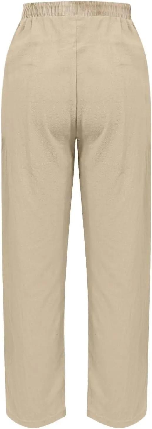 Cotton Linen Pants for Women 2025 Summer Gauze Drawstring High Waisted Wide Leg Trousers Beach Vacation Clothes