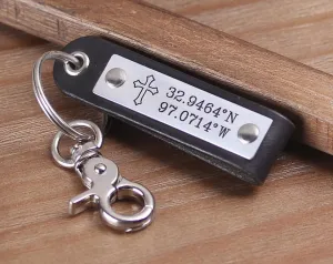 Custom Coordinates Leather Keychain for Anniversary/Wedding Gift